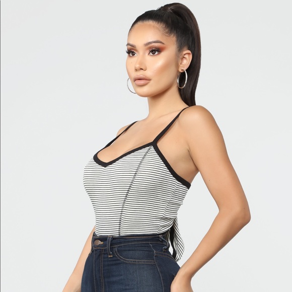 Fashion Nova Cory Stripe Bodysuit Black - Picture 4 of 5